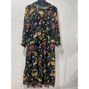 ONLY Floral Long Sleeve‎ Maxi Dress Tiered SZ 34 Fairy Cottage Core.